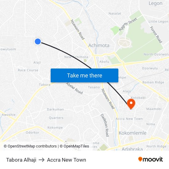 Tabora Alhaji to Accra New Town map