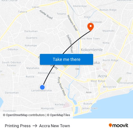 Printing Press to Accra New Town map