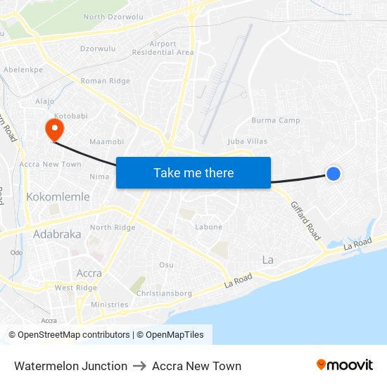 Watermelon Junction to Accra New Town map