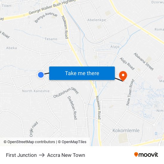 First Junction to Accra New Town map