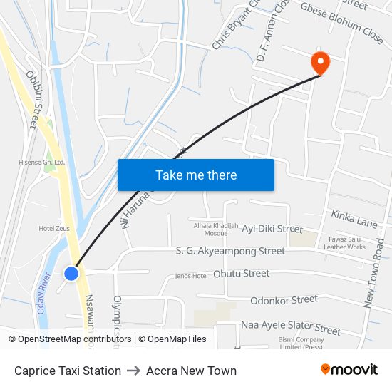 Caprice Taxi Station to Accra New Town map