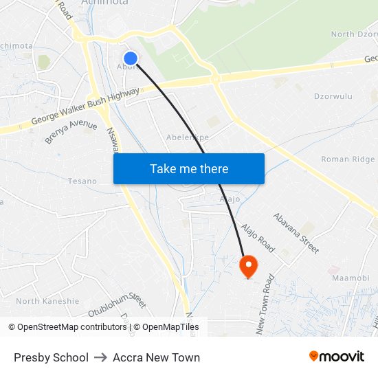 Presby School to Accra New Town map