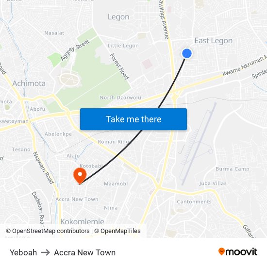 Yeboah to Accra New Town map