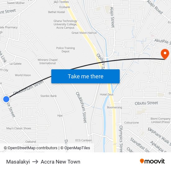 Masalakyi to Accra New Town map