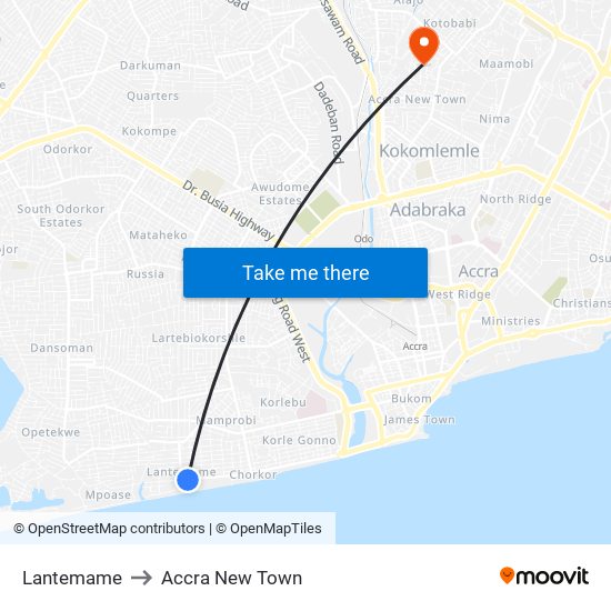 Lantemame to Accra New Town map