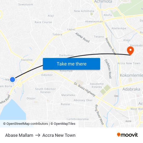 Abase Mallam to Accra New Town map