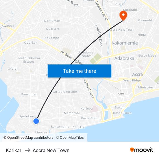 Karikari to Accra New Town map