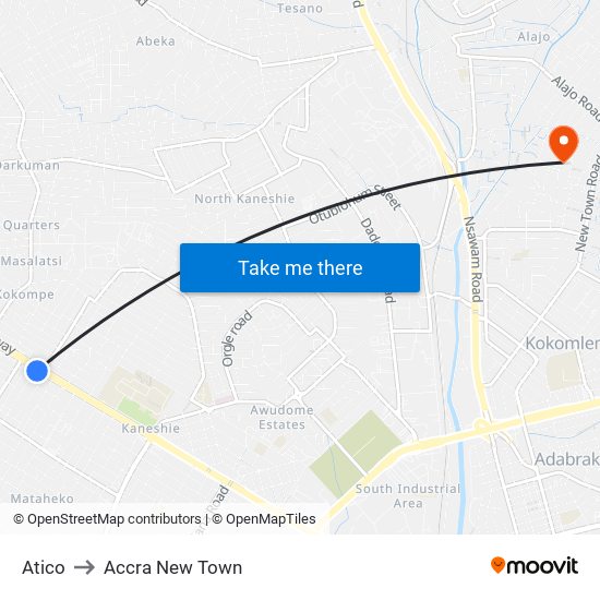 Atico to Accra New Town map