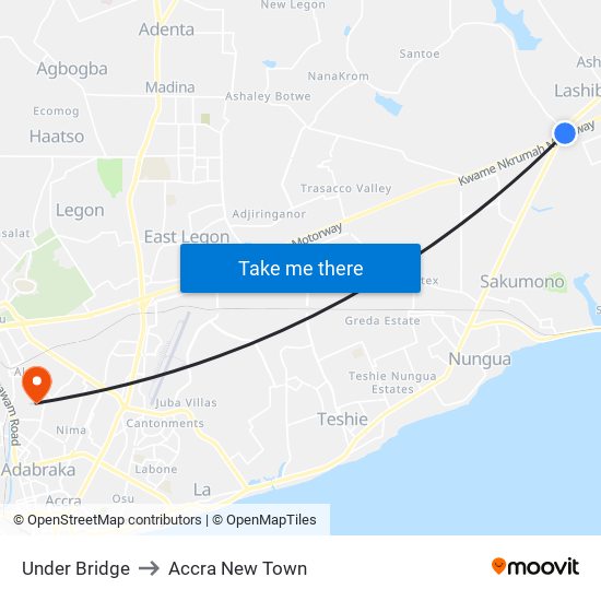 Under Bridge to Accra New Town map