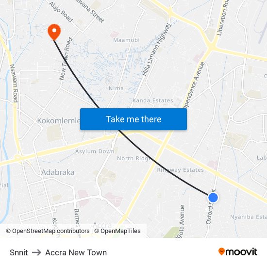Snnit to Accra New Town map