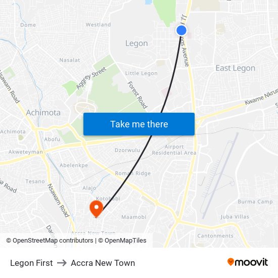 Legon First to Accra New Town map