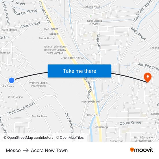 Mesco to Accra New Town map