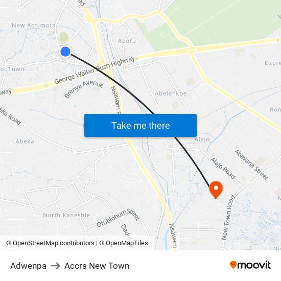 Adwenpa to Accra New Town map