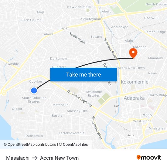 Masalachi to Accra New Town map