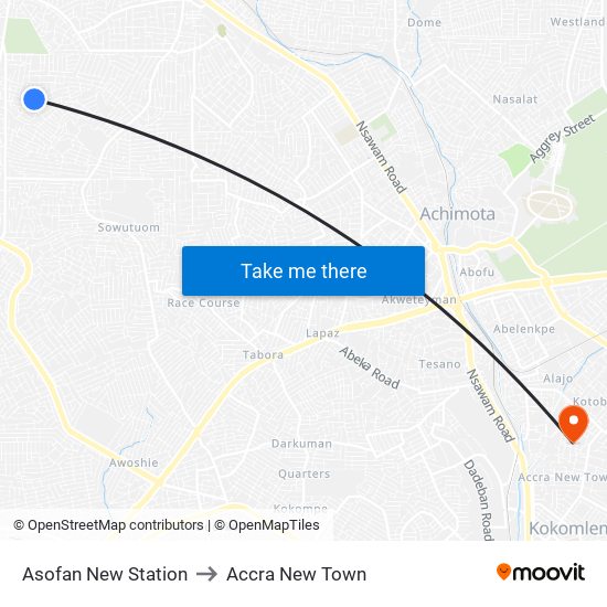 Asofan New Station to Accra New Town map
