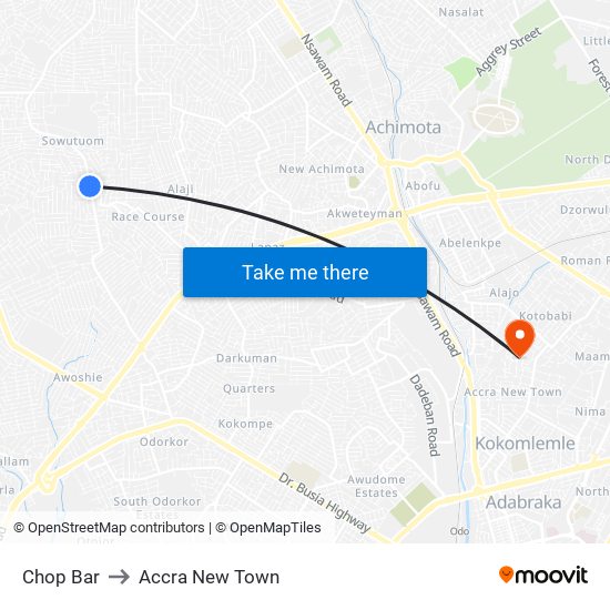 Chop Bar to Accra New Town map
