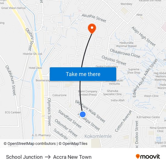 School Junction to Accra New Town map