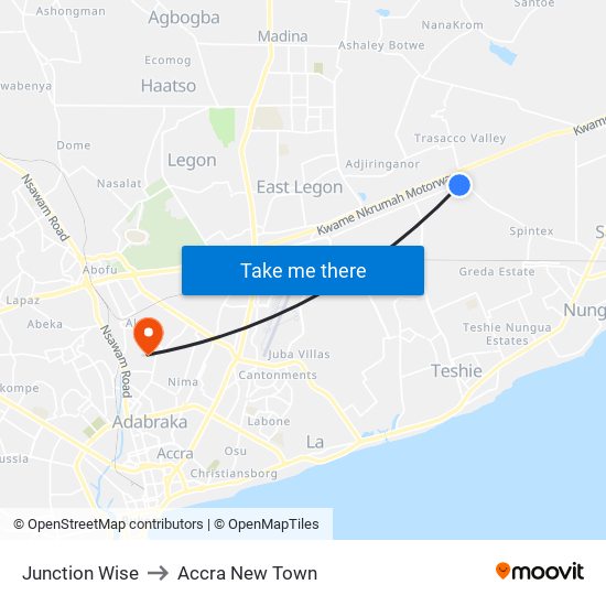 Junction Wise to Accra New Town map