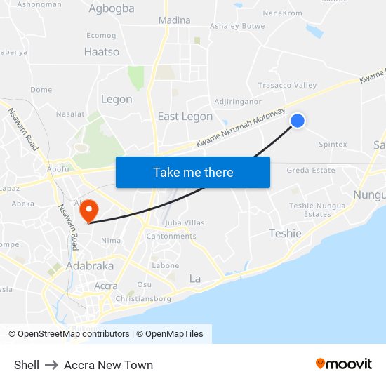 Shell to Accra New Town map
