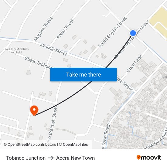 Tobinco Junction to Accra New Town map