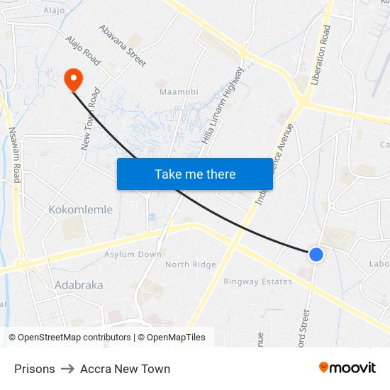 Prisons to Accra New Town map