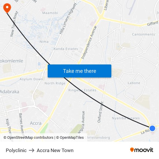 Polyclinic to Accra New Town map
