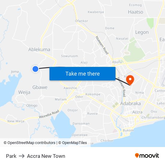 Park to Accra New Town map