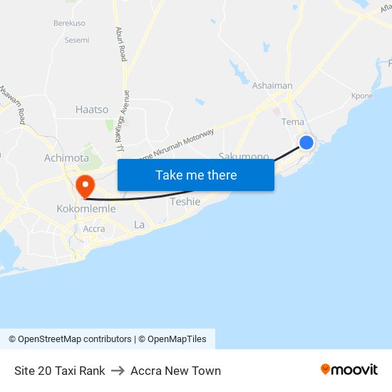 Site 20 Taxi Rank to Accra New Town map