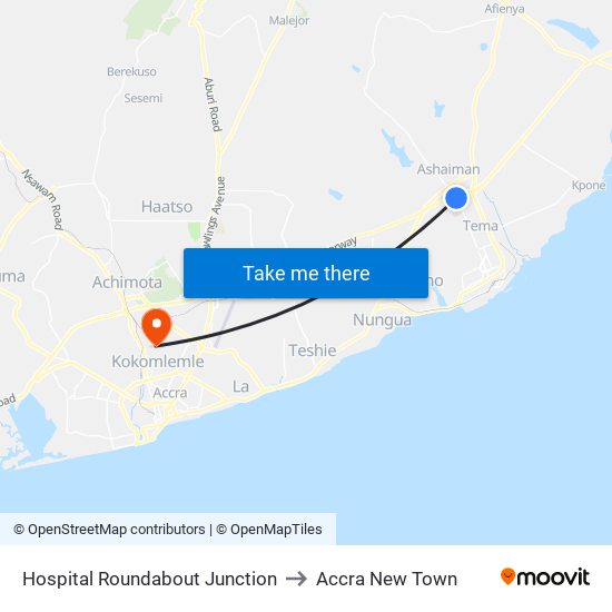 Hospital Roundabout Junction to Accra New Town map