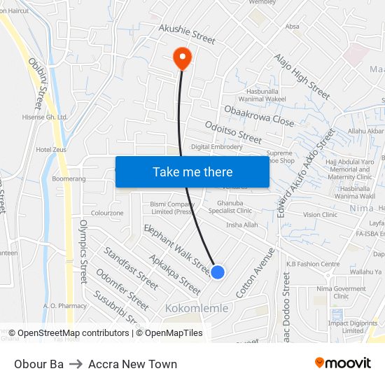 Obour Ba to Accra New Town map