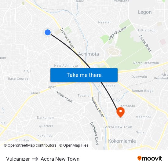Vulcanizer to Accra New Town map