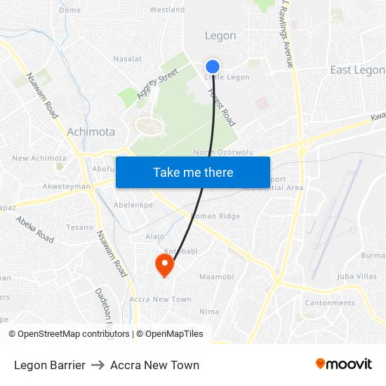 Legon Barrier to Accra New Town map