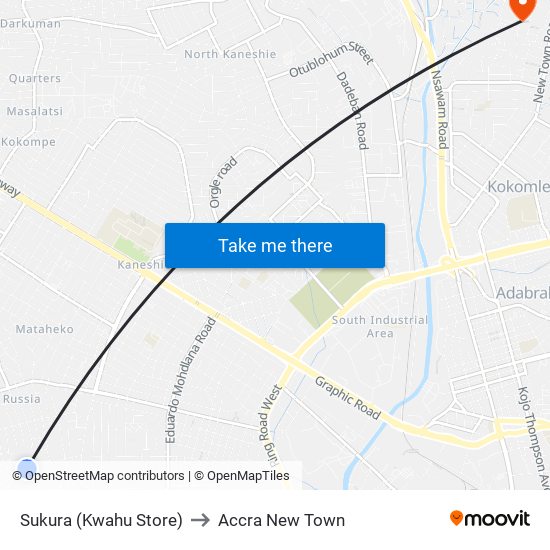 Sukura (Kwahu Store) to Accra New Town map