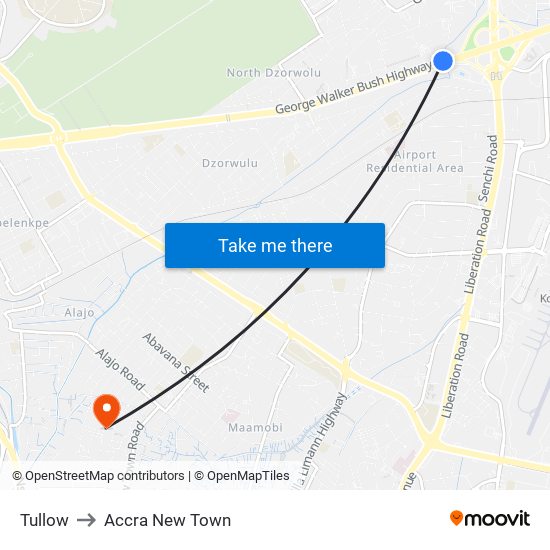 Tullow to Accra New Town map