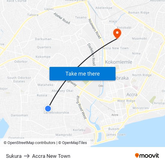 Sukura to Accra New Town map