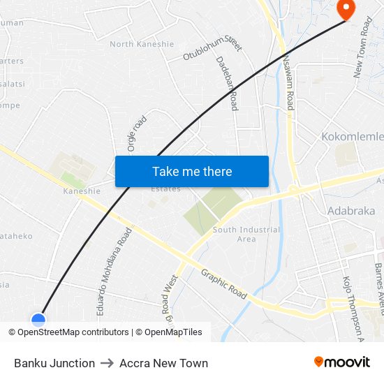 Banku Junction to Accra New Town map