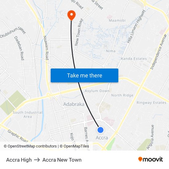 Accra High to Accra New Town map