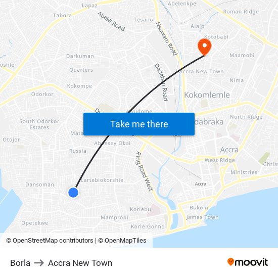 Borla to Accra New Town map