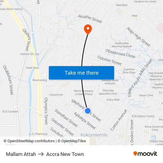 Mallam Attah to Accra New Town map
