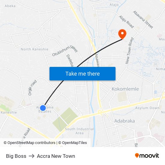 Big Boss to Accra New Town map