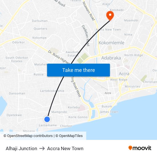 Alhaji Junction to Accra New Town map