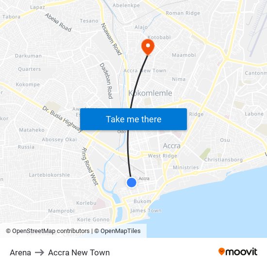 Arena to Accra New Town map