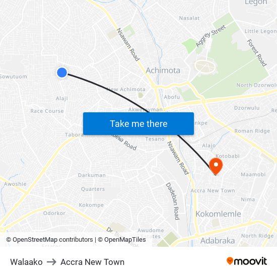 Walaako to Accra New Town map