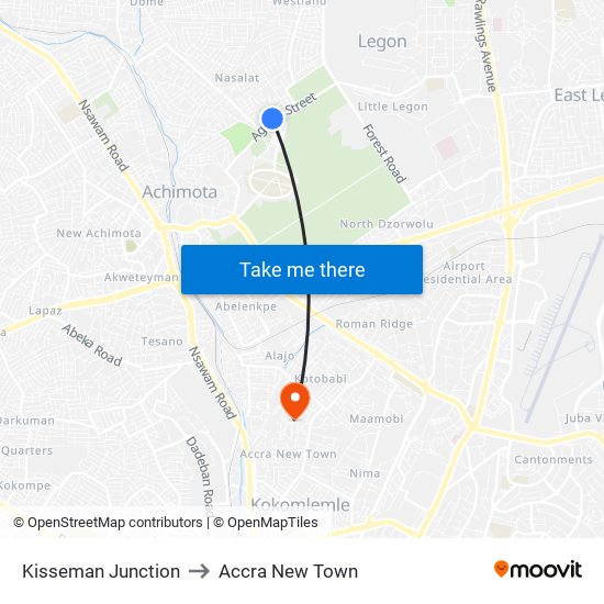 Kisseman Junction to Accra New Town map