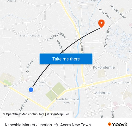 Kaneshie Market Junction to Accra New Town map