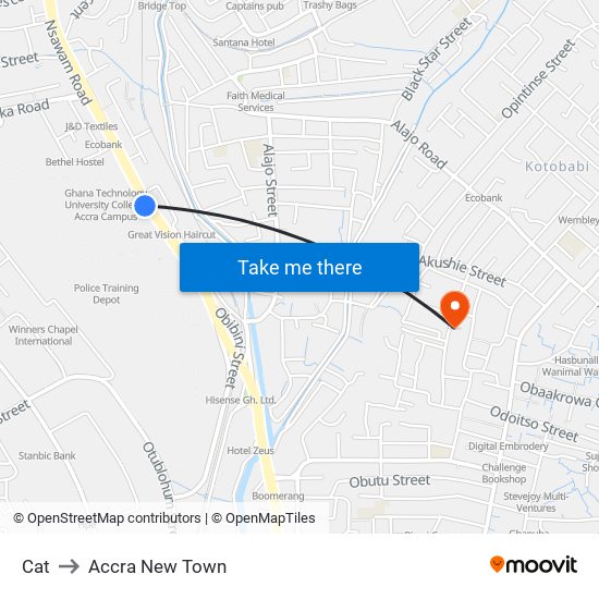 Cat to Accra New Town map