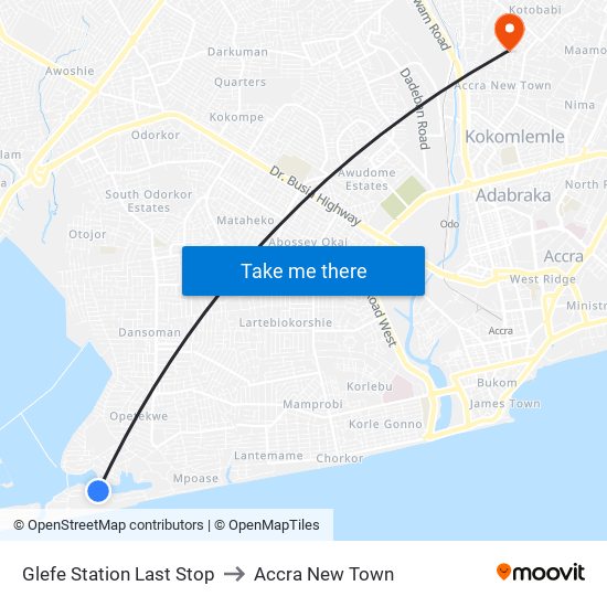 Glefe Station Last Stop to Accra New Town map