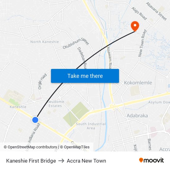 Kaneshie First Bridge to Accra New Town map