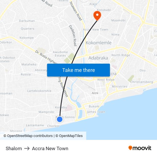 Shalom to Accra New Town map
