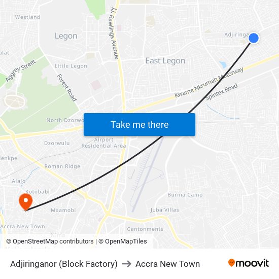 Adjiringanor (Block Factory) to Accra New Town map